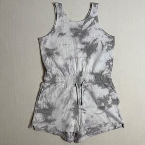 Athleta Girl Tie Dye‎ Romper Jumpsuit Drawstring Waist Pockets Gray Size L/12